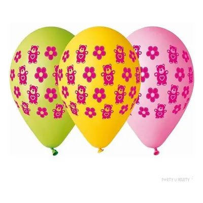 Balony 12", "Misie i kwiaty", GEMAR, mix, 5 szt