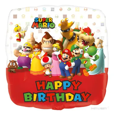 Balon foliowy "Super Mario - Happy Birthday", Amscan, 17", SQR