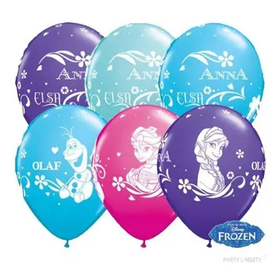 Balony 11", "Anna, Elsa, Olaf", QUALATEX, fioletowy, żurawinowy i turkusowy, 25 szt