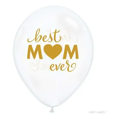 Balony "Dzień Matki - Best Mom Ever", transparentne białe, QUALATEX, 11", 25 szt