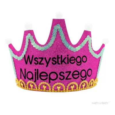 Korona party "Wszystkiego najlepszego - ledowa", różowa, PartyPal