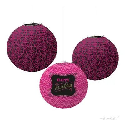 Lampion papierowe "Born To Be Fabulous", różowy, AMSCAN, 24 cm, 3 szt