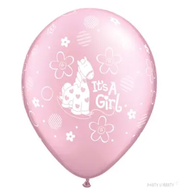 Balony "Its a Girl - Koń na Biegunach", różowy metalik, Qualatex, 11", 25 szt