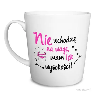 Kubek z nadrukiem "Nie wchodzę na wagę - Mam lęk wysokości", biały, BGtech, 480ml