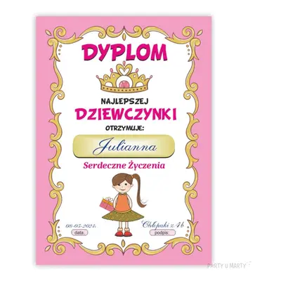 Dyplom "Dla najlepszej Dziewczynki", A5