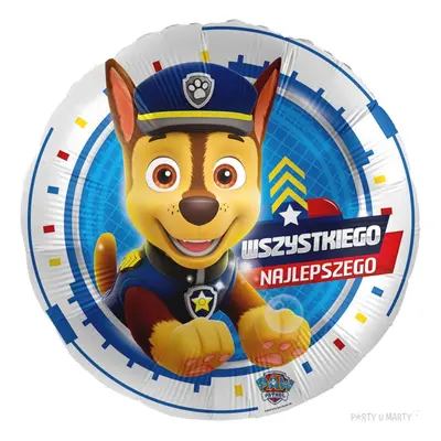 Balon foliowy "Paw Patrol - Chase Wszystkiego Najlepszego", Premioloon, 17", RND