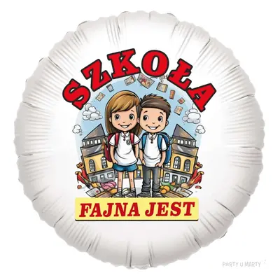 Balon foliowy "Szkoła fajna jest", biały, 18", RND