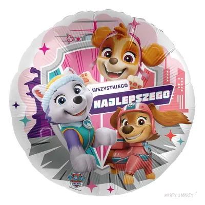 Balon foliowy "Paw Patrol - Skye, Everest, Liberty Wszystkiego Najlepszego",  Premioloon, 17", R