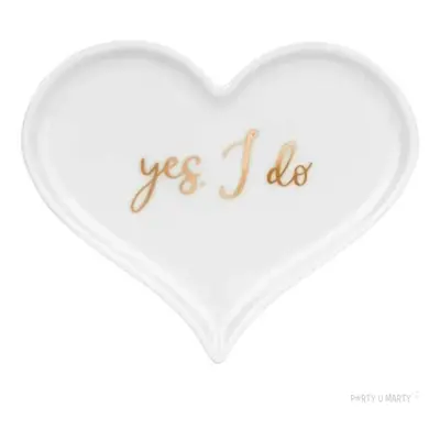 Talerzyk na obrączki "Yes, I do", PartyDeco, biały, 14x11 cm