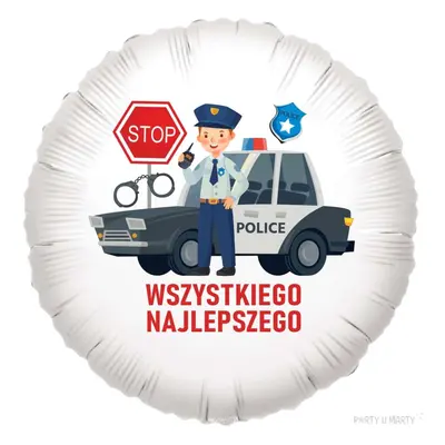 Balon foliowy "Policjant Marek - Wszystkiego Najlepszego", biały, 18", RND