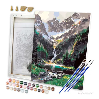 Zestaw kreatywny do malowania po numerach "Góry - potok i jezioro", obraz DIY, 40 x 50 cm