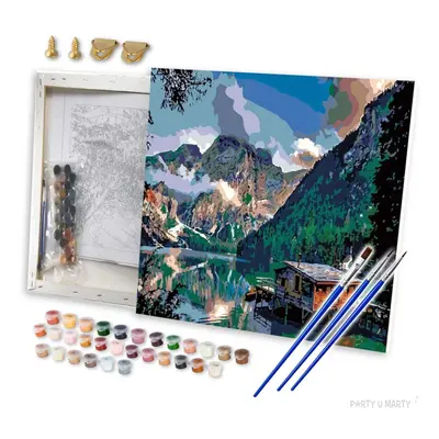 Zestaw kreatywny do malowania po numerach "Góry - przystań nad jeziorem", obraz DIY, 50 x 40 cm