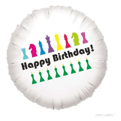 Balon foliowy "Szachy - Happy Birthday", biały, 18"
