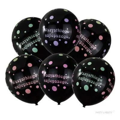 Balony "Wszystkiego Najlepszego", czarne, CZAKOS, 12", 6 szt