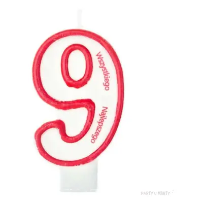 Świeczka "Cyfra 9 - Wszystkiego Najlepszego", Partypal, czerwona, 8 cm