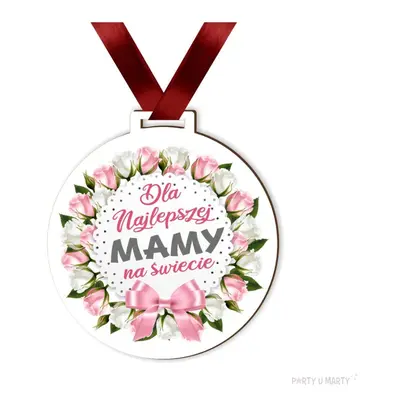 Medal drukowany "Dla najlepszej Mamy", biały, 72 mm