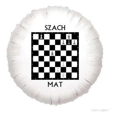 Balon foliowy "Szachy - plansza SZACH MAT", biały, 18"