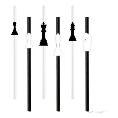 Słomki "Szachy", czarno-białe, 19,5 cm, 6 szt