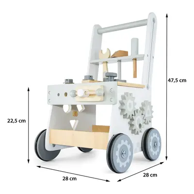 Drewniany chodzik 3w1, pchacz + warsztat - 47 elementów