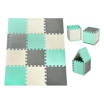 Piankowe puzzle 12szt. - piankowa mata edukacyjna 120 x 90 x 1.2cm z obrzeżem - miętowa