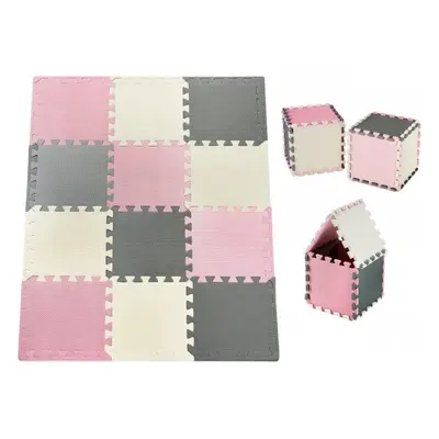 Piankowe puzzle 12szt. - piankowa mata edukacyjna 120 x 90 x 1.2cm z obrzeżem - różowa