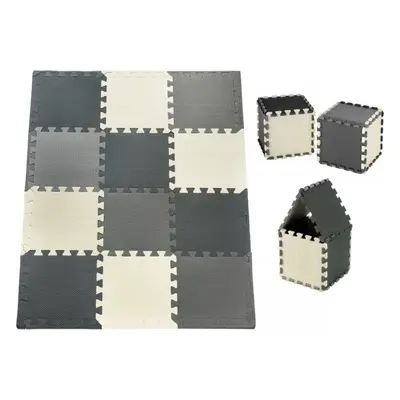 Piankowe puzzle 12szt. - piankowa mata edukacyjna 120 x 90 x 1.2cm z obrzeżem - szara