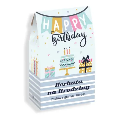 Gotowy zestaw prezentowy „Happy Birthday“ herbata sypana PREMIUM różne smaki mix 10szt. prezent 