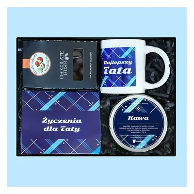 Gotowy zestaw prezentowy „Box dla Taty“ kawy smakowe kubek kawa PREMIUM orzechy laskowe w czekol