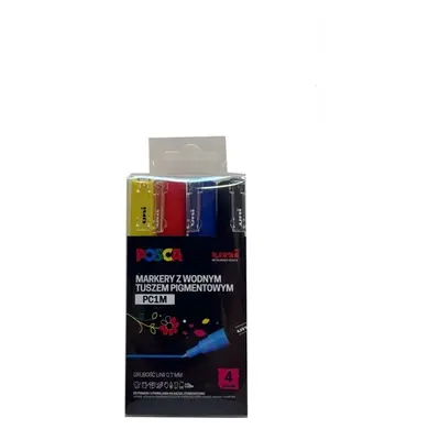 MARKER UNI POSCA PC-1M Z SUPERCIENKĄ OKRĄGŁĄ KOŃCÓWKĄ, ZESTAW 4SZT