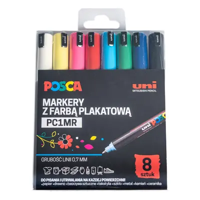 Markery uni POSCA PC-1MR Z SUPERCIENKĄ, PRECYZYJNĄ KOŃCÓWKĄ IGŁOWĄ, ZESTAW 8SZT