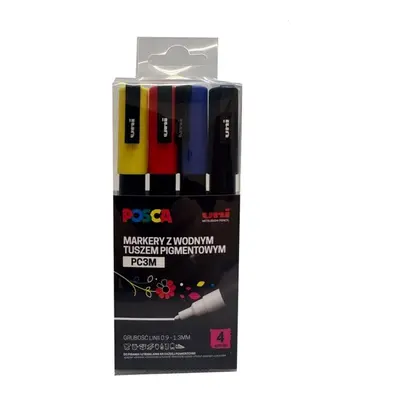 MARKER UNI POSCA PC-3M Z CIENKĄ OKRĄGŁĄ KOŃCÓWKĄ, ZESTAW 4SZT