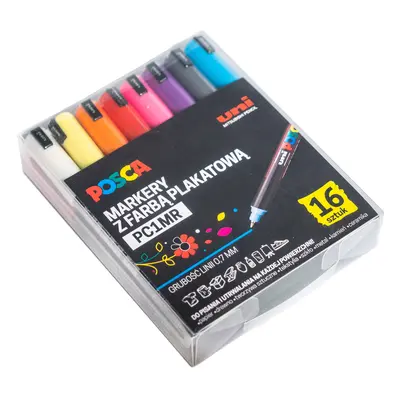 Markery uni POSCA PC-1MR Z SUPERCIENKĄ, PRECYZYJNĄ KOŃCÓWKĄ IGŁOWĄ, ZESTAW 16 SZT