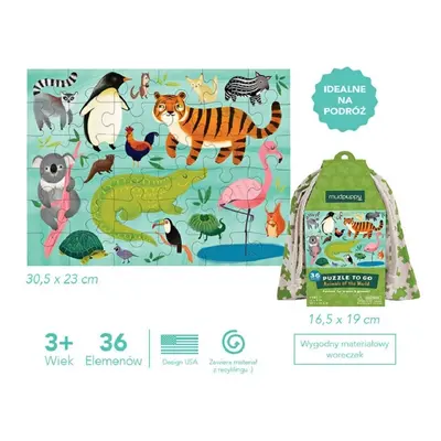 ZWIERZĘTA ŚWIATA puzzle podróżne w woreczku 36 el.