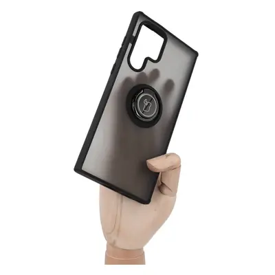 Etui z uchwytem na palec Bizon Case Hybrid Ring do Galaxy S22 Ultra, przydymione z czarną ramką