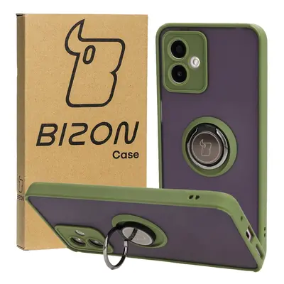 Etui z uchwytem na palec Bizon Case Hybrid Ring do Motorola Moto G14, przydymione z zieloną ramk