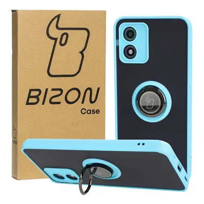 Etui z uchwytem na palec Bizon Case Hybrid Ring do Motorola Moto E13, przydymione z jasnoniebies