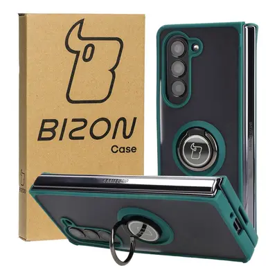 Etui z uchwytem na palec Bizon Case Hybrid Ring do Galaxy Z Fold5, przydymione z ciemnozieloną r