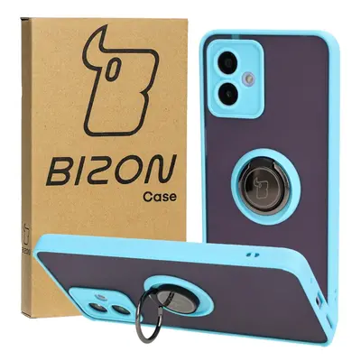 Etui z uchwytem na palec Bizon Case Hybrid Ring do Motorola Moto G14, przydymione z jasnoniebies