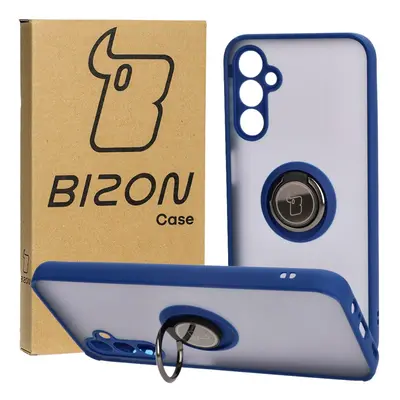 Etui z uchwytem na palec Bizon Case Hybrid Ring do Galaxy M14 5G, przydymione z granatową ramką