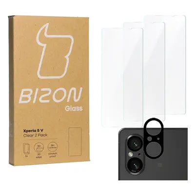 3x Szkło + szybka na aparat BIZON Clear 2 Pack do Sony Xperia 5 V