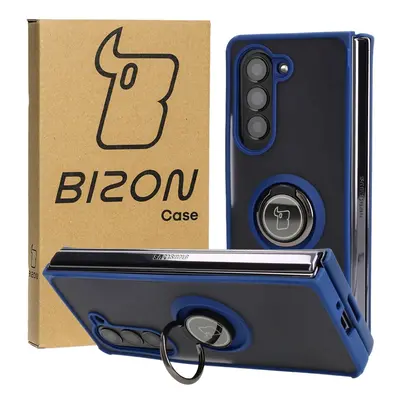 Etui z uchwytem na palec Bizon Case Hybrid Ring do Galaxy Z Fold5, przydymione z granatową ramką