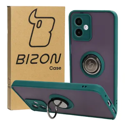 Etui z uchwytem na palec Bizon Case Hybrid Ring do Motorola Moto G14, przydymione z ciemnozielon