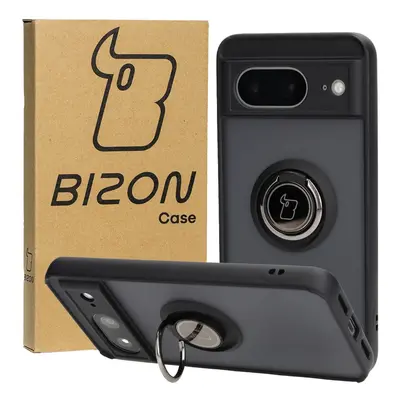 Etui z uchwytem na palec Bizon Case Hybrid Ring do Google Pixel 8, przydymione z czarną ramką