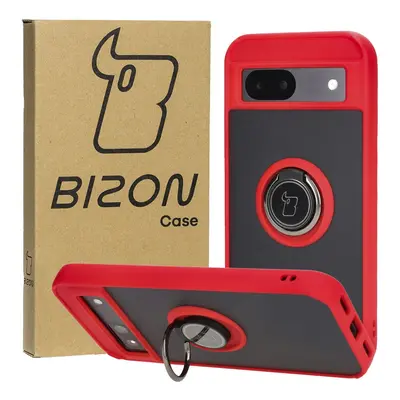 Etui z uchwytem na palec Bizon Case Hybrid Ring do Google Pixel 8a, przydymione z czerwoną ramką