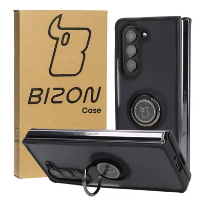 Etui z uchwytem na palec Bizon Case Hybrid Ring do Galaxy Z Fold5, przydymione z czarną ramką