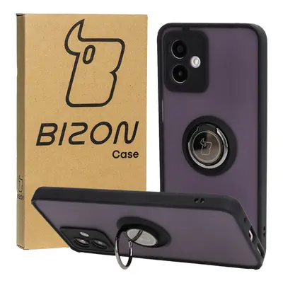 Etui z uchwytem na palec Bizon Case Hybrid Ring do Motorola Moto G14, przydymione z czarną ramką