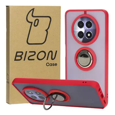 Etui z uchwytem na palec Bizon Case Hybrid Ring do Realme 12 / 12x, przydymione z czerwoną ramką