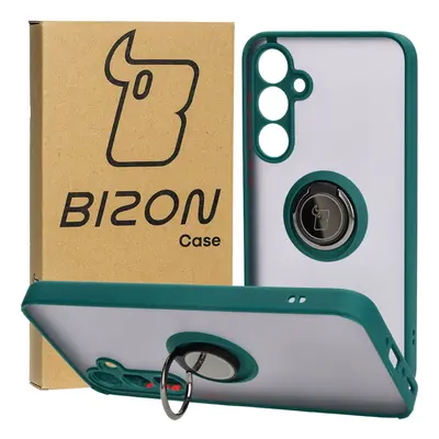 Etui z uchwytem na palec Bizon Case Hybrid Ring do Galaxy A35 5G, przydymione z ciemnozieloną ra