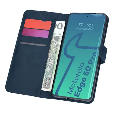 Etui z klapką Bizon Case Pocket do Motorola Edge 50 Pro, granatowe