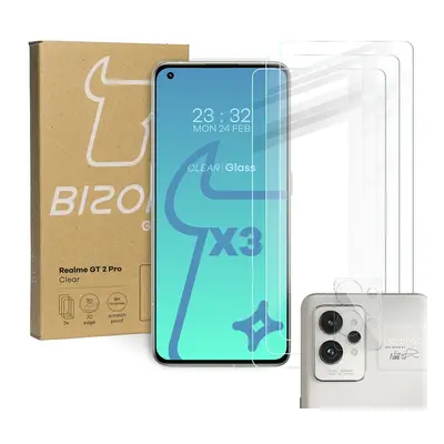 Szkło hartowane Bizon Glass Clear - 3 szt. + obiektyw, Realme GT 2 Pro